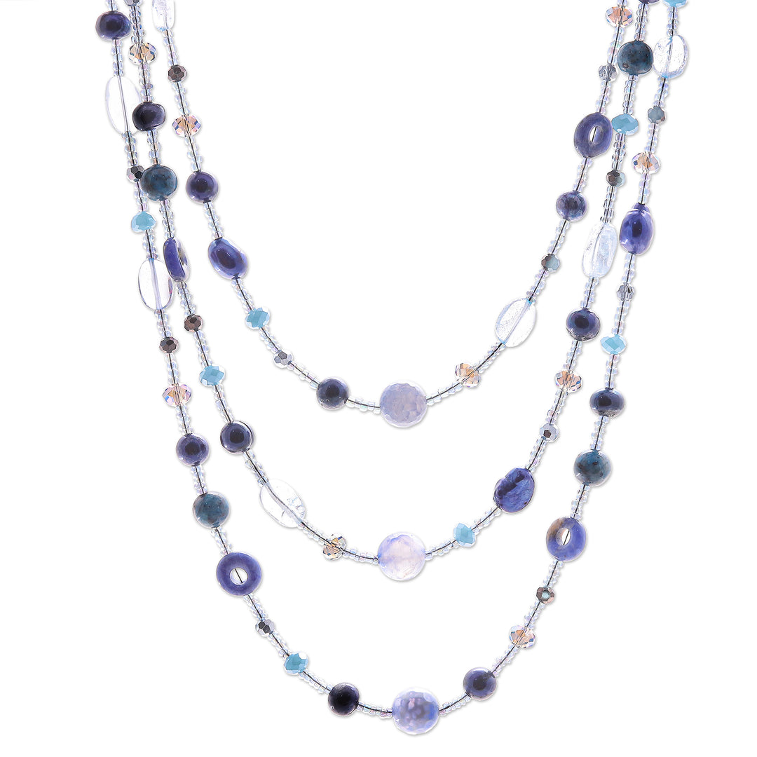 Blue Multi-Gemstone Beaded Strand Necklace from Thailand - Dreamy Blue