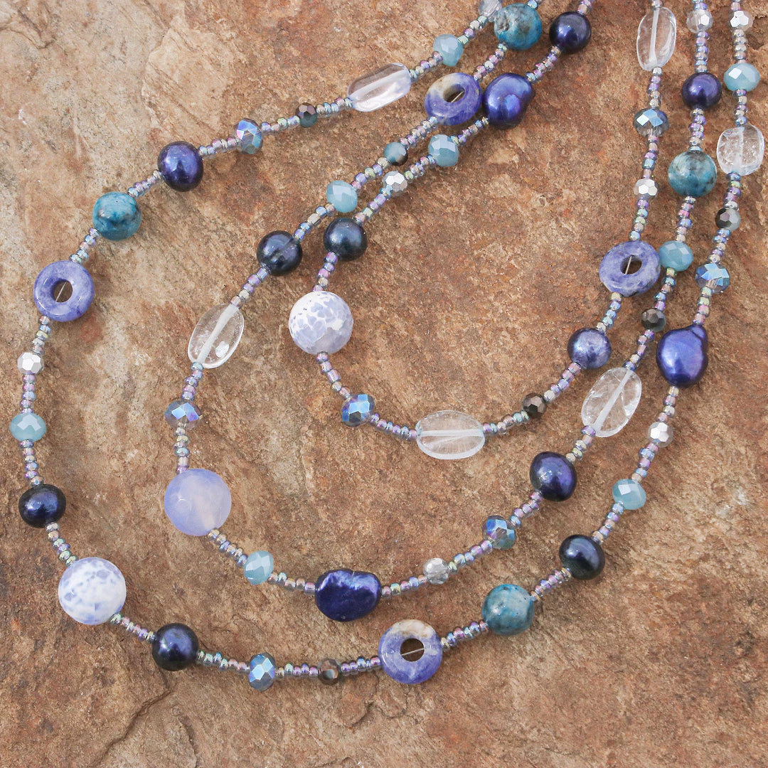 Blue Multi-Gemstone Beaded Strand Necklace from Thailand - Dreamy Blue