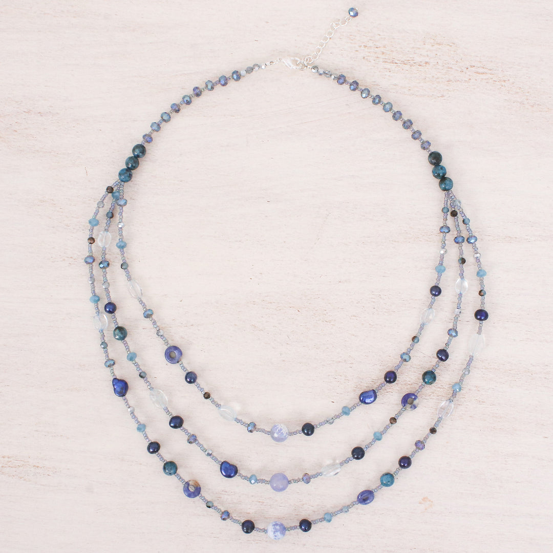 Blue Multi-Gemstone Beaded Strand Necklace from Thailand - Dreamy Blue