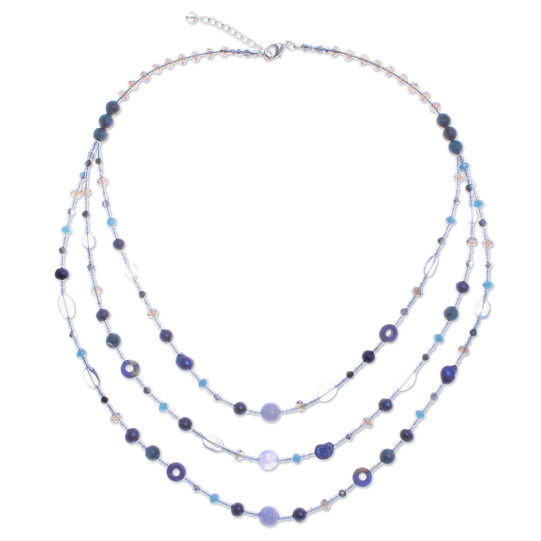 Blue Multi-Gemstone Beaded Strand Necklace from Thailand - Dreamy Blue