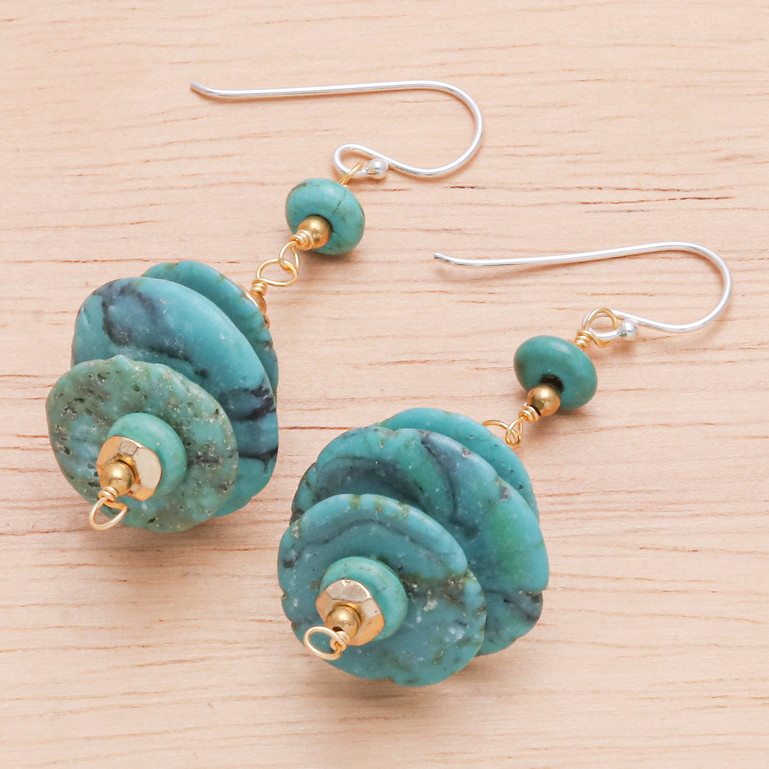 Reconstituted Turquoise Dangle Earrings with 14k Gold Accent - Mystic Discs