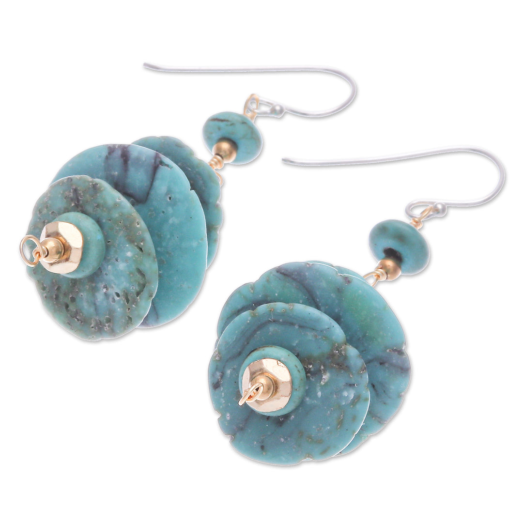 Reconstituted Turquoise Dangle Earrings with 14k Gold Accent - Mystic Discs