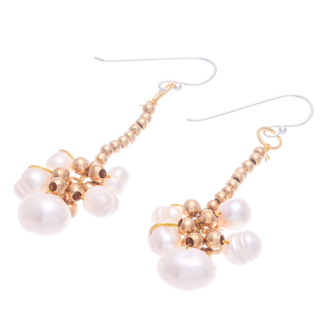 Thai Cultured Pearl and Brass Beaded Dangle Earrings - Pearly Meeting