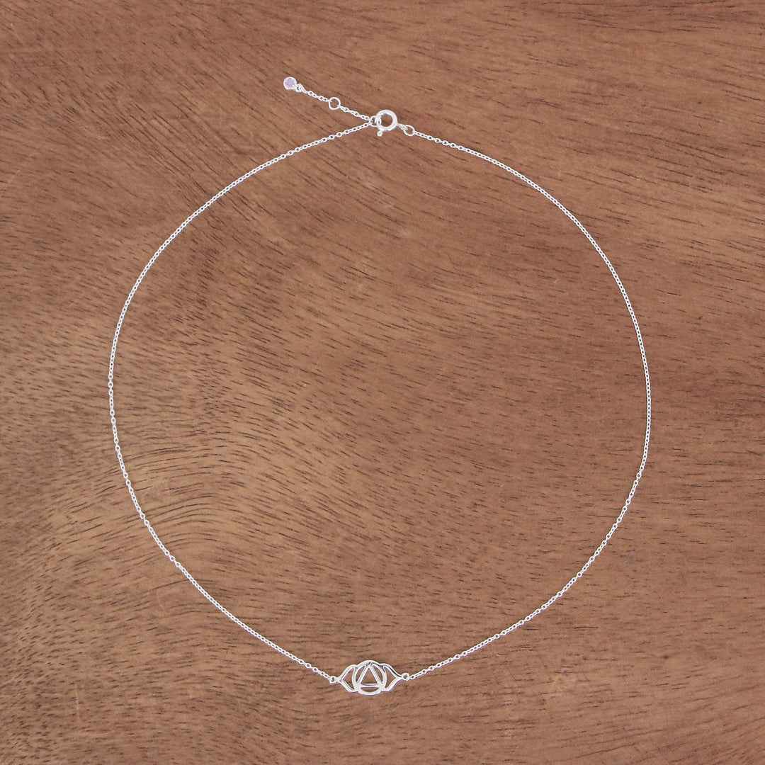 Sterling Silver Pendant Necklace with Purple Cubic Zirconia - Purple Third Eye