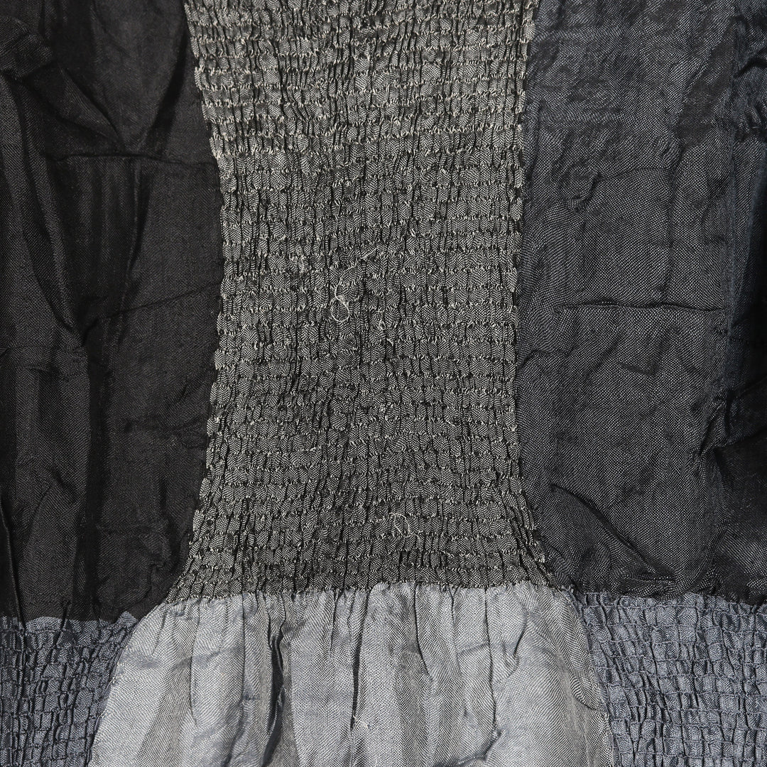 100% Silk Checkered and Ruffled Scarf Woven in India - Grey Mystique Saga