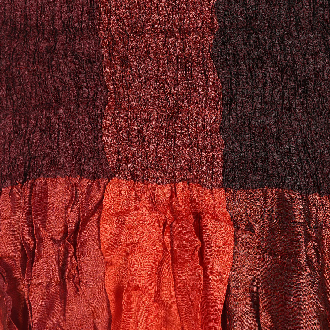 100% Silk Russet Checkered and Ruffled Scarf Woven in India - Russet Mystique Saga