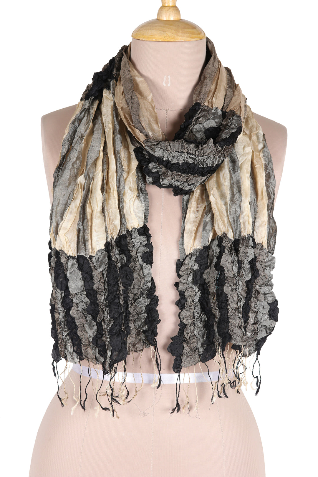 100% Silk Fashion Scarf with Ruffles Woven in India - Stylish Appeal