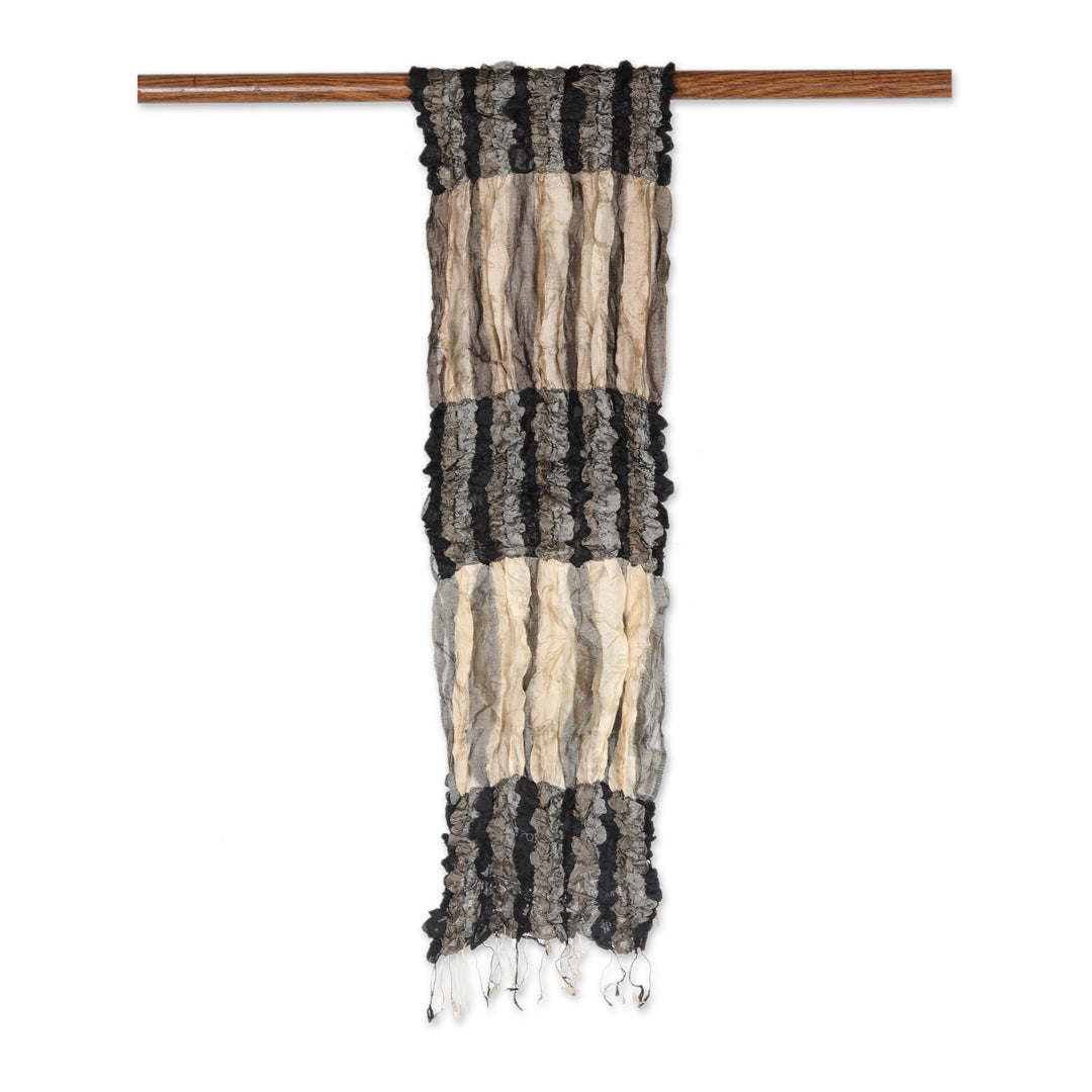 100% Silk Fashion Scarf with Ruffles Woven in India - Stylish Appeal