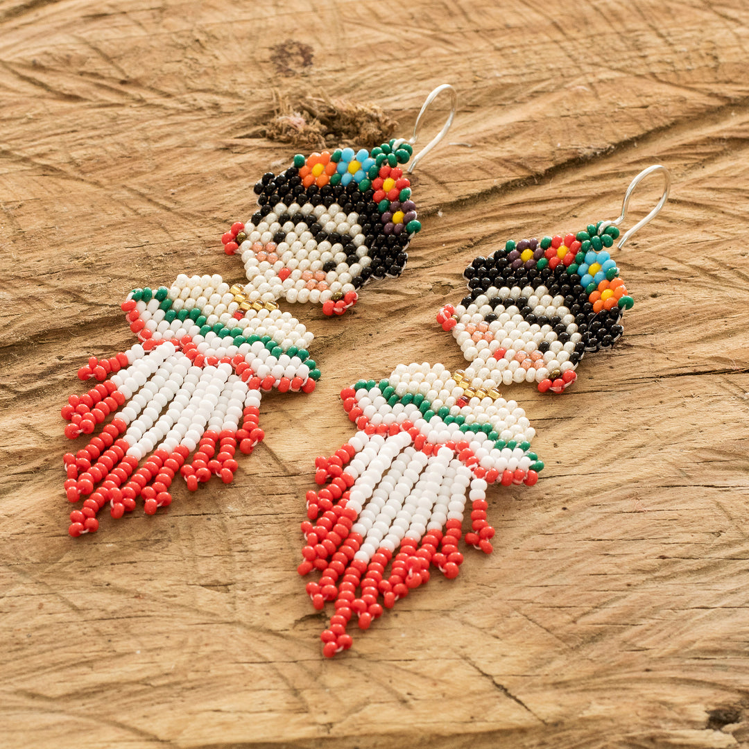 Handmade Frida Kahlo Glass Bead Earrings from Guatemala - Kahlo