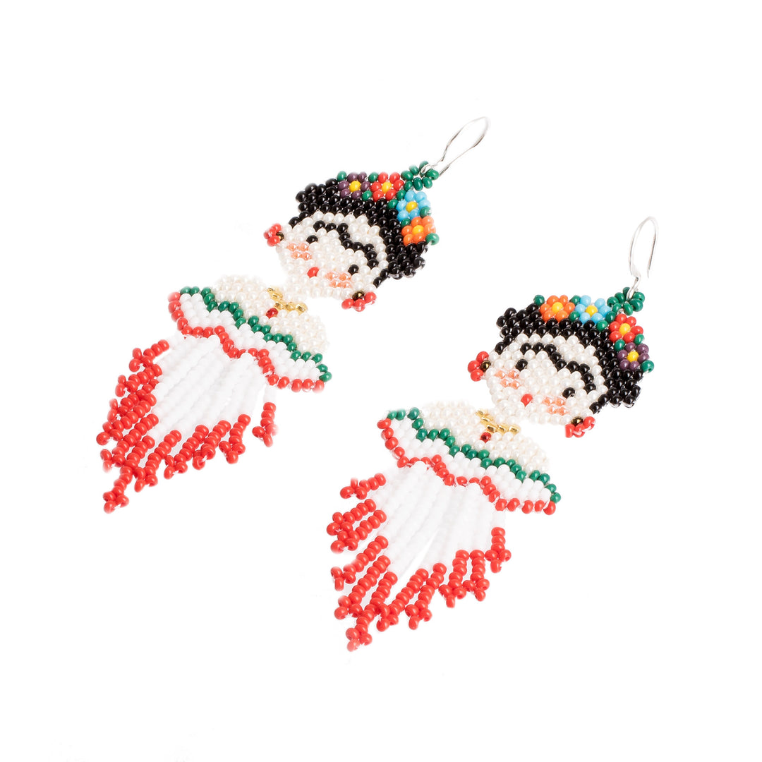 Handmade Frida Kahlo Glass Bead Earrings from Guatemala - Kahlo