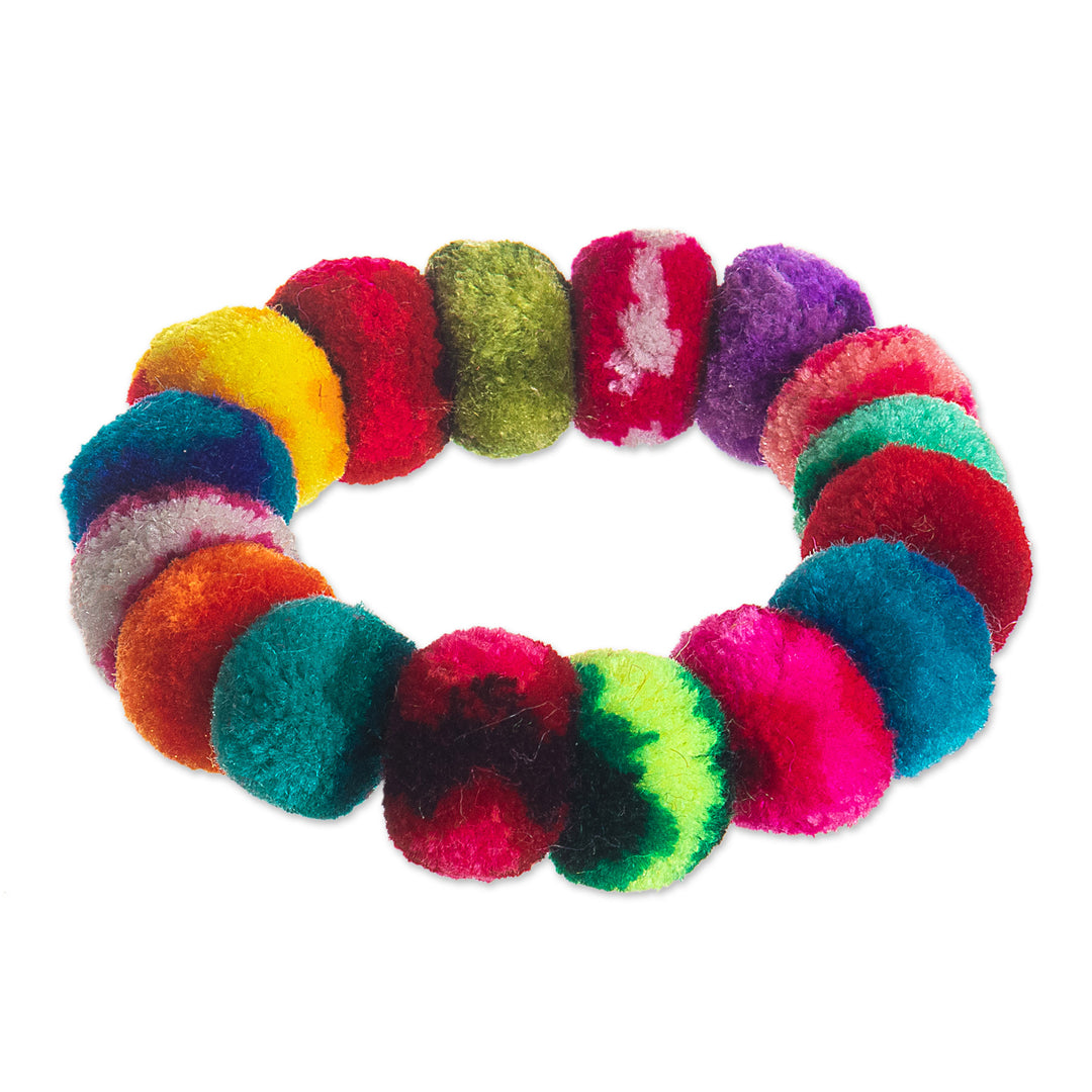 Multicolor Pompom Scrunchies from Peru (Pair) - Dancing at the Andean Festival