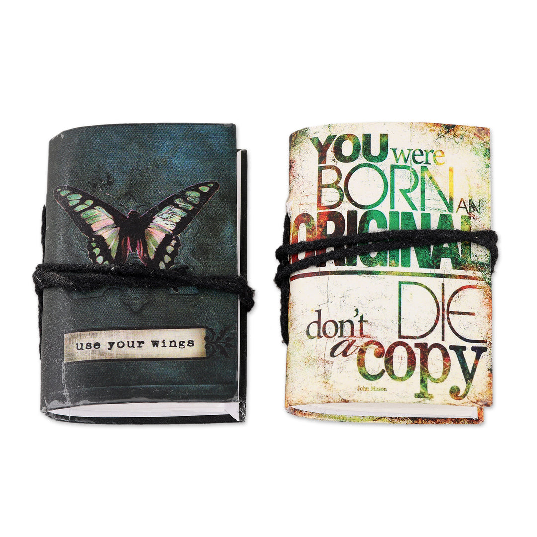 Handcrafted Mini Journal with Handmade Paper Pages (pair) - Motivation