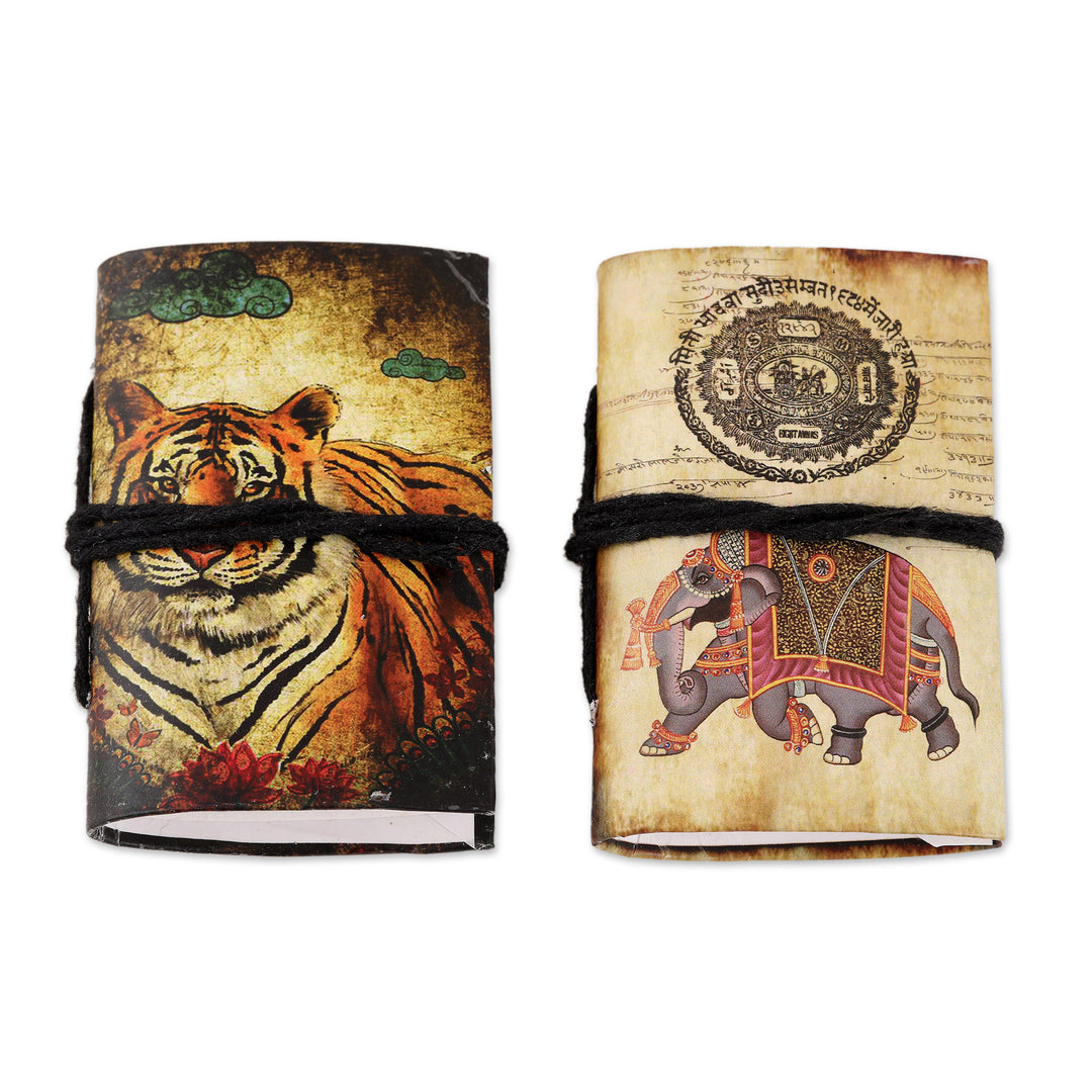 Paper Mini-Journals with Screen-Printed Designs (Set of 2) - Jungle Scene