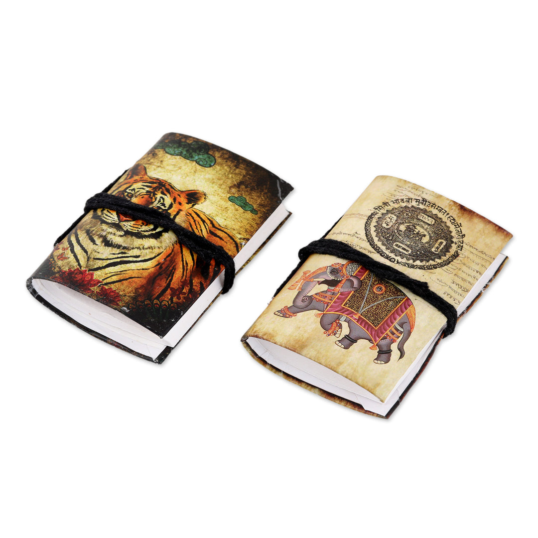 Paper Mini-Journals with Screen-Printed Designs (Set of 2) - Jungle Scene
