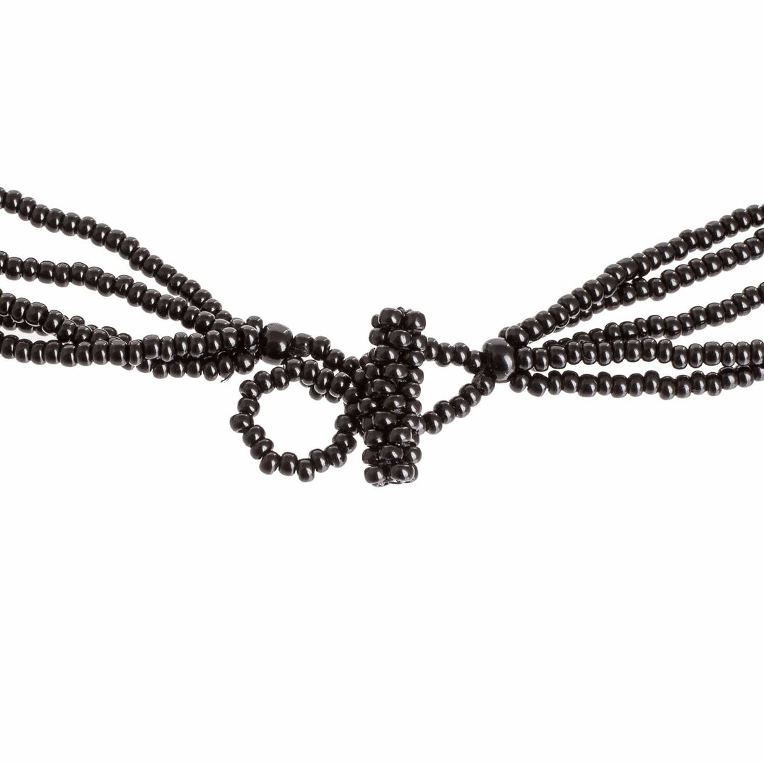 Artisan Handmade Beaded Necklace from Guatemala with Flowers - Flower Festival in Black