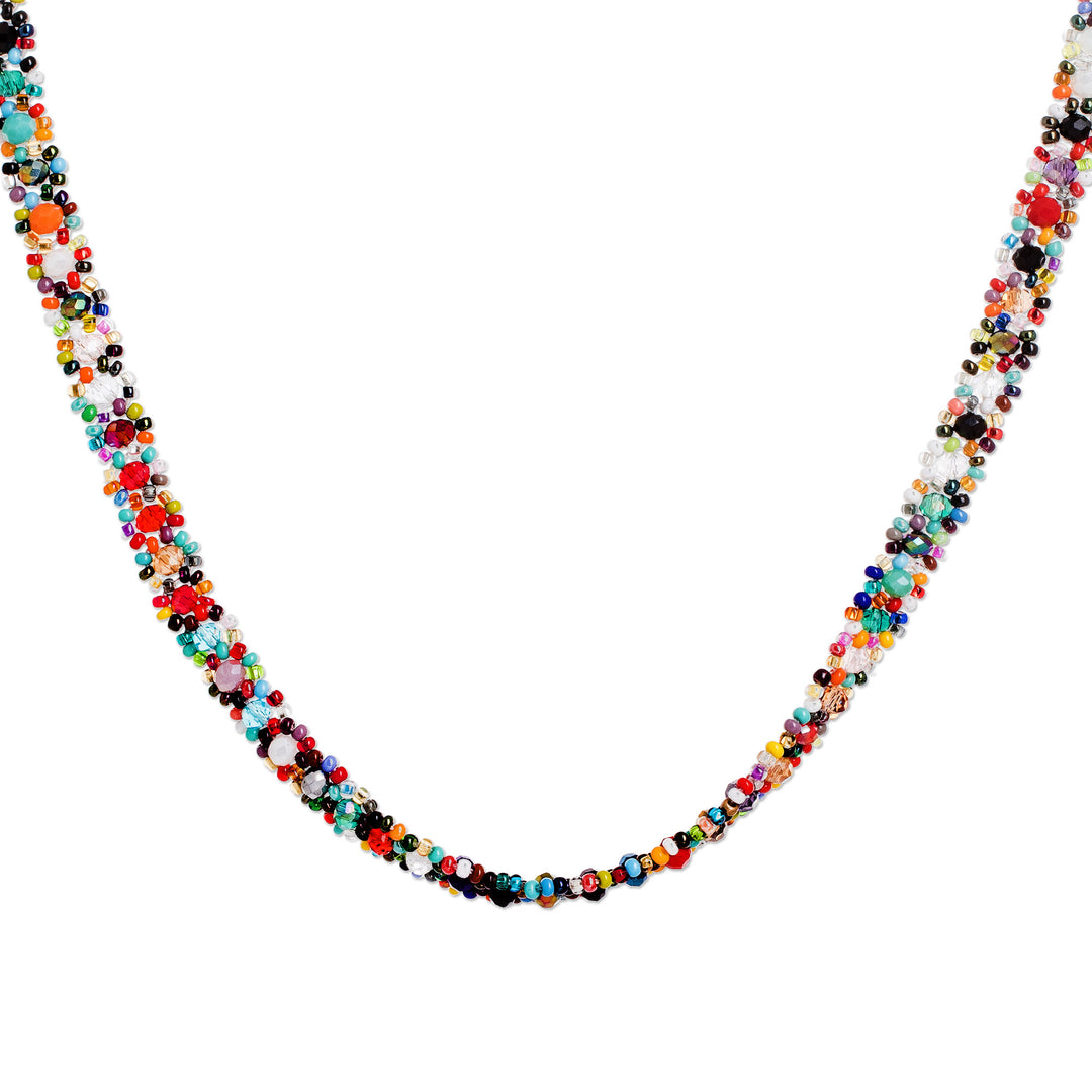 Multicolor Glass and Crystal Beaded Necklace from Guatemala - Magical Finesse