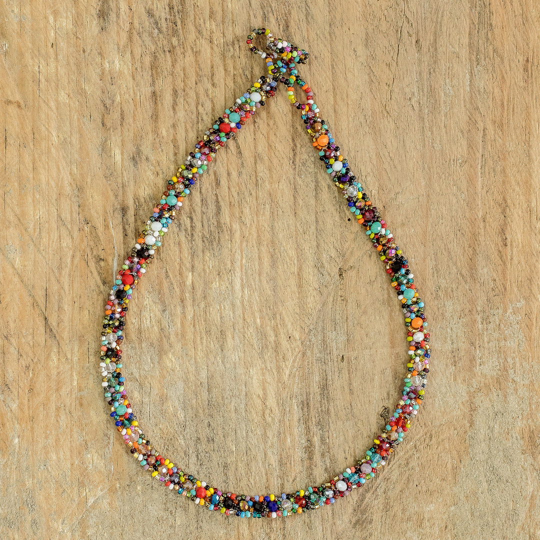Multicolor Glass and Crystal Beaded Necklace from Guatemala - Magical Finesse