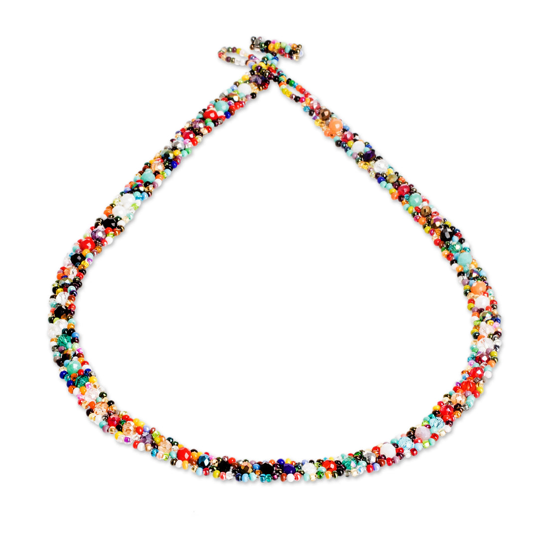 Multicolor Glass and Crystal Beaded Necklace from Guatemala - Magical Finesse