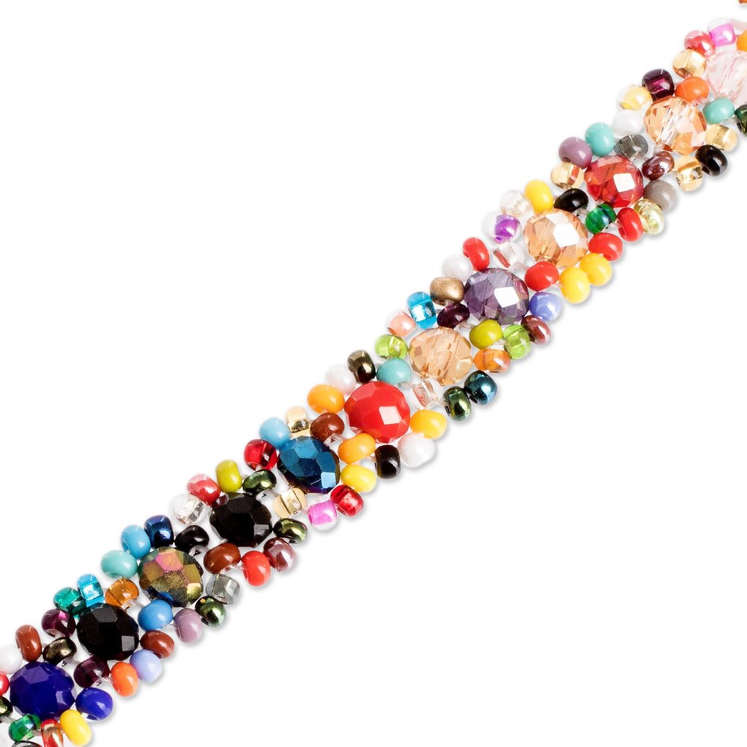 Multicolor Glass and Crystal Beaded Necklace from Guatemala - Magical Finesse