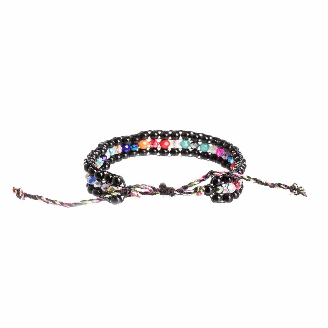 Multicolor Glass and Crystal Beaded Bracelet from Guatemala - Dreams in Black