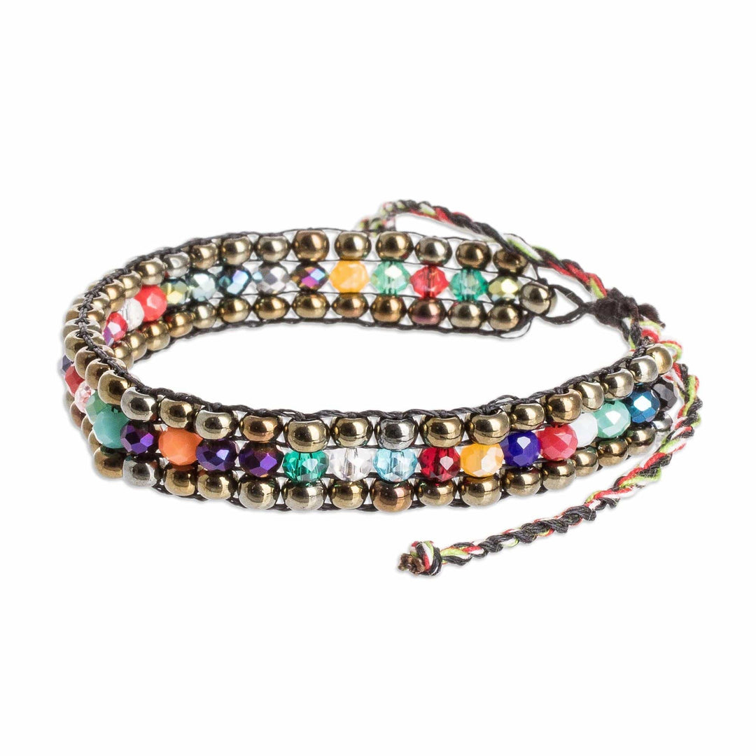 Colorful Glass and Crystal Beaded Bracelet from Guatemala - Dreams in Brown