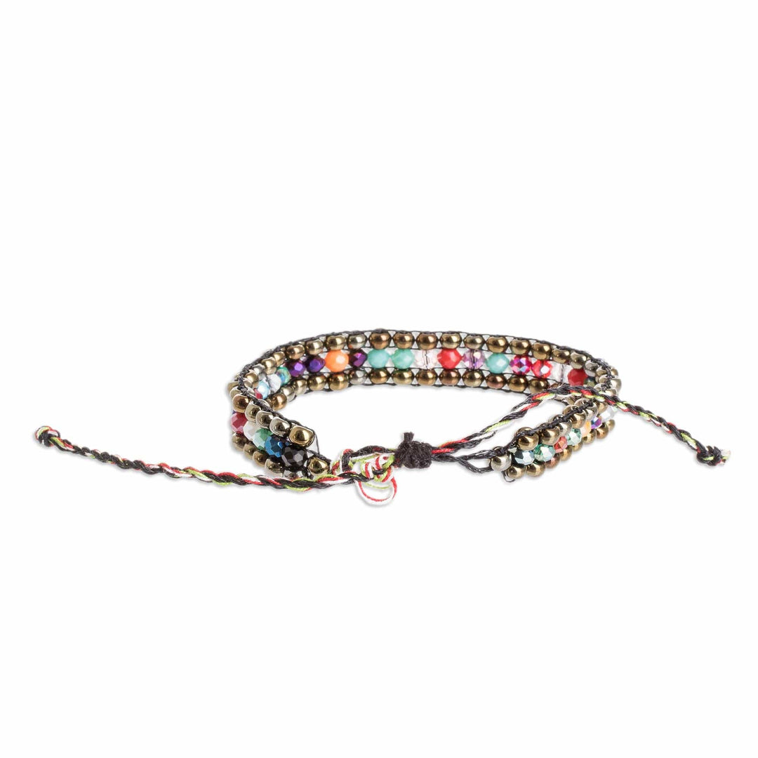 Colorful Glass and Crystal Beaded Bracelet from Guatemala - Dreams in Brown