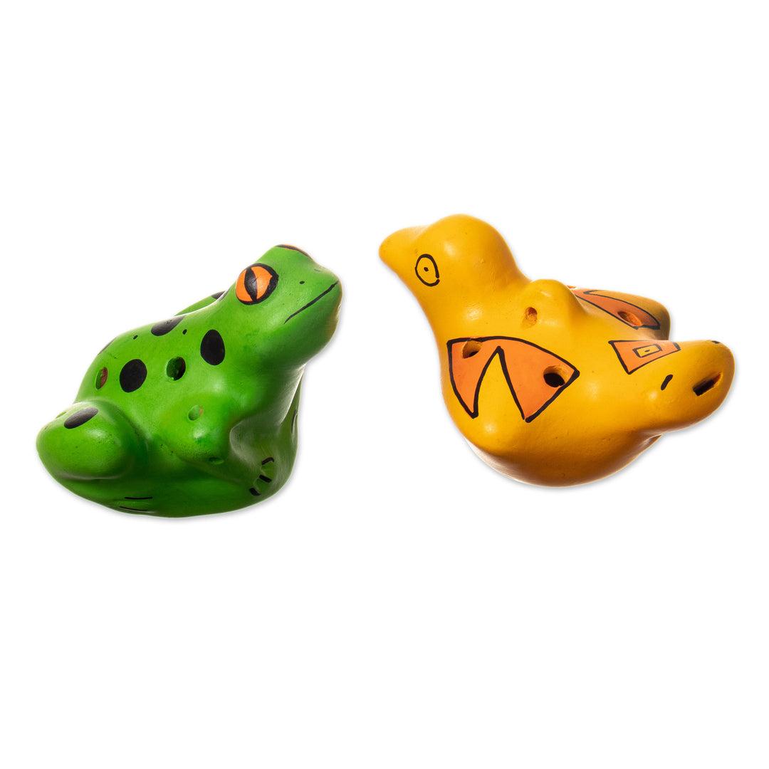 Animal Themed Ceramic Ocarinas Handmade in Peru (2 Pieces) - Unusual Friends