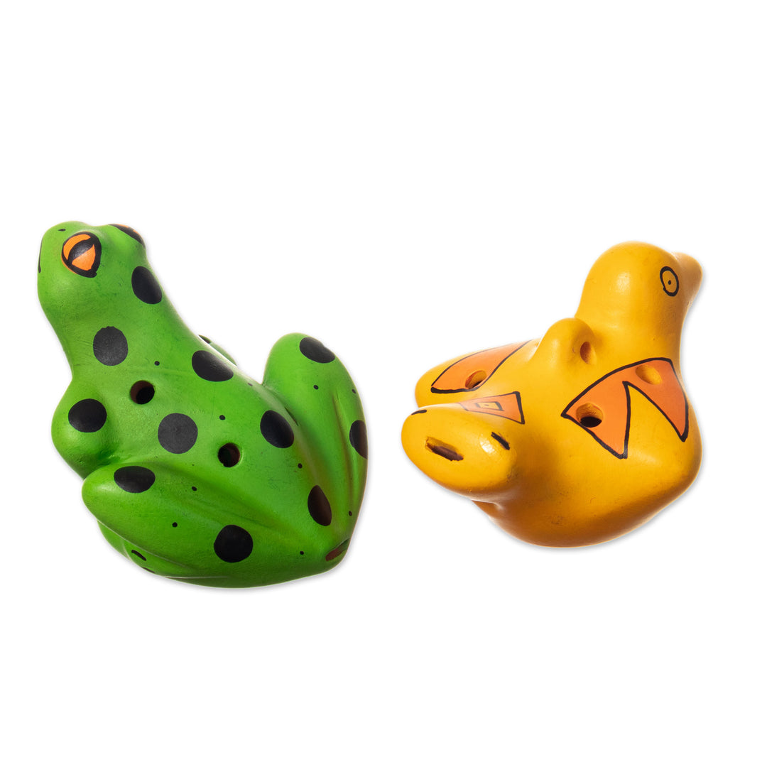 Animal Themed Ceramic Ocarinas Handmade in Peru (2 Pieces) - Unusual Friends