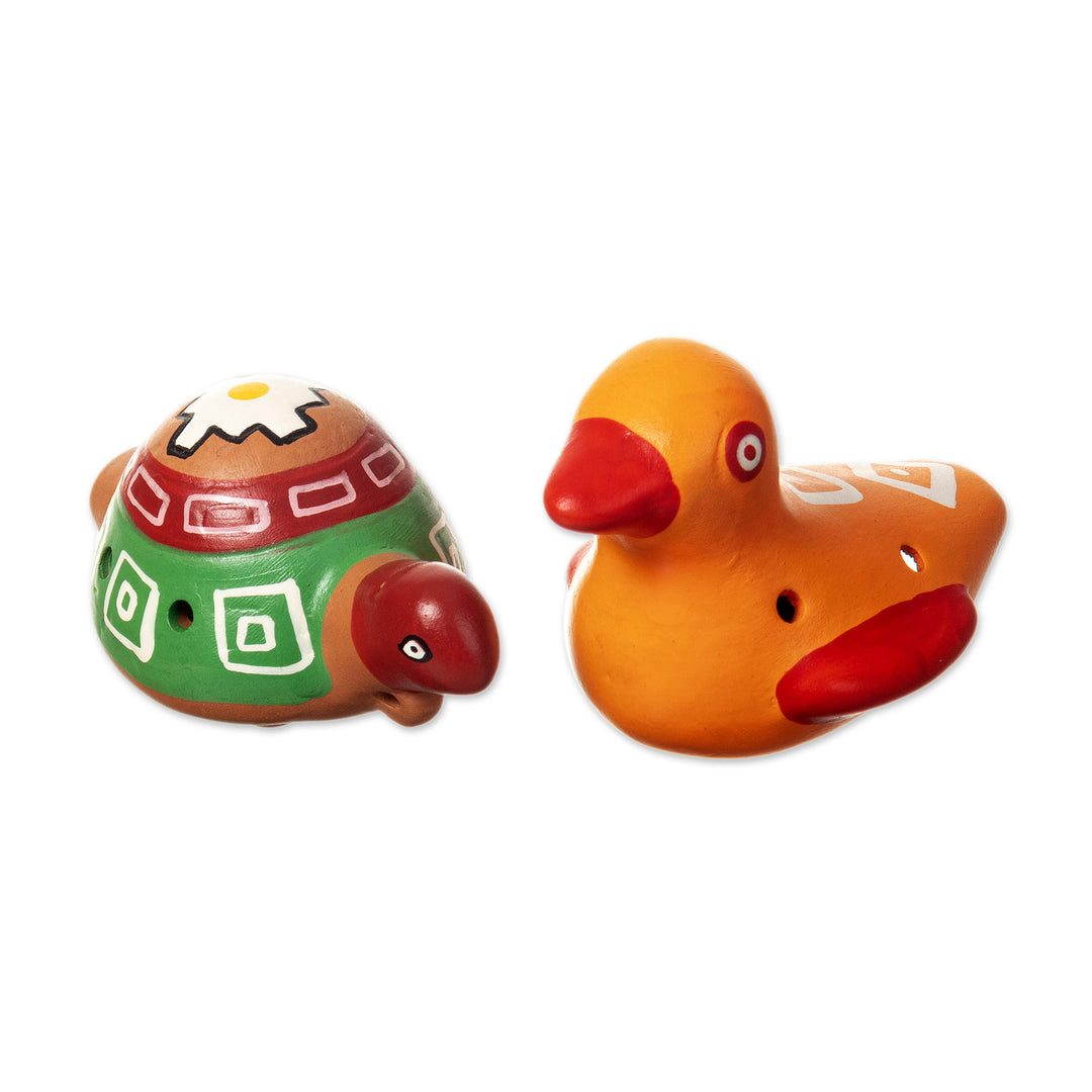 Peruvian Handmade Animal Themed Ceramic Ocarinas (2 Pieces) - Let's Sing Together