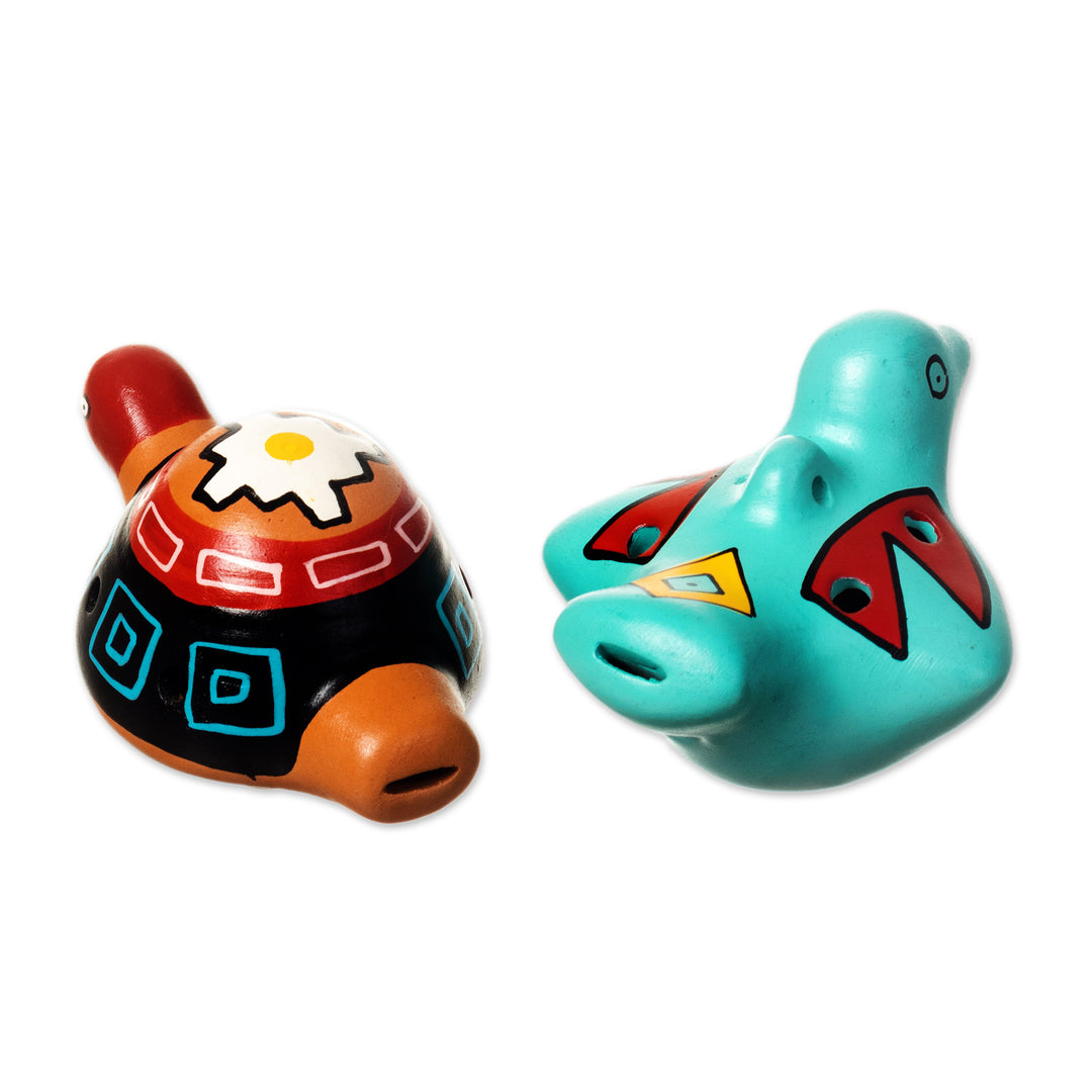 Handmade Ceramic Ocarinas from Peru (2 Pieces) - Night Chant