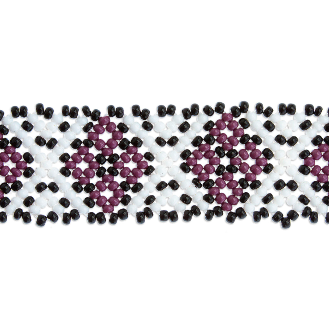 Hand Beaded Bracelet from Mexico - Peyote Flower in Plum
