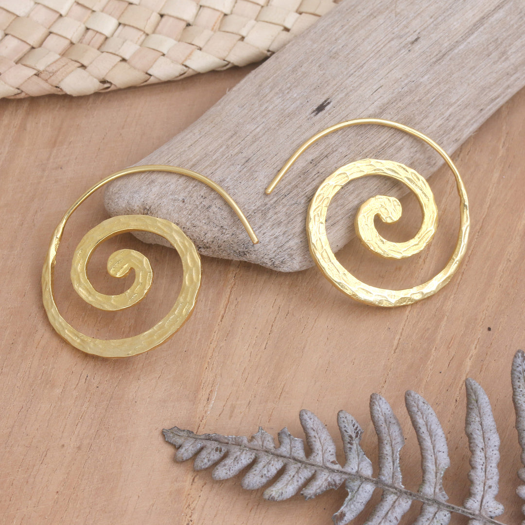 Balinese 18k Gold-plated Coil Drop Earrings - Spinning My Mind