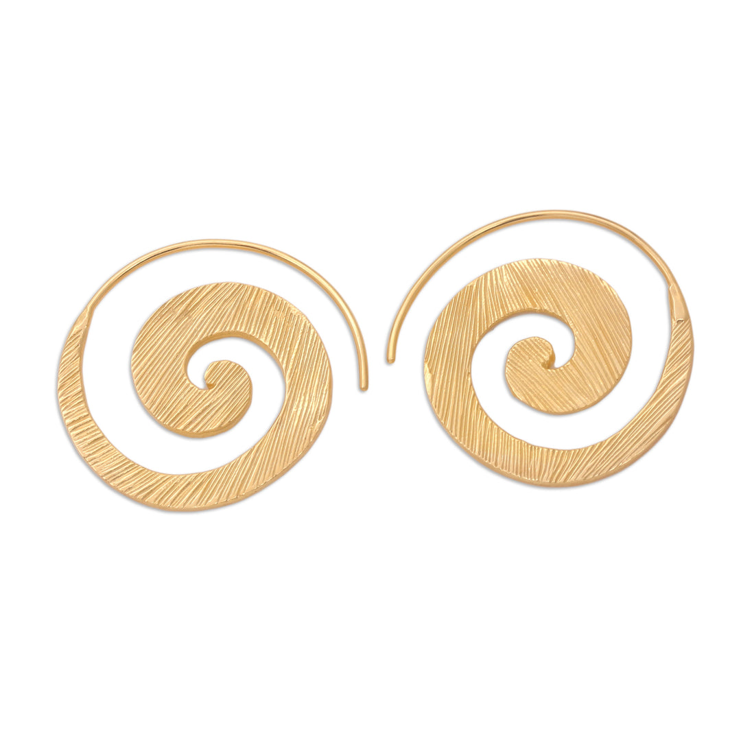 Balinese 18k Gold-plated Coil Drop Earrings - Spinning Line