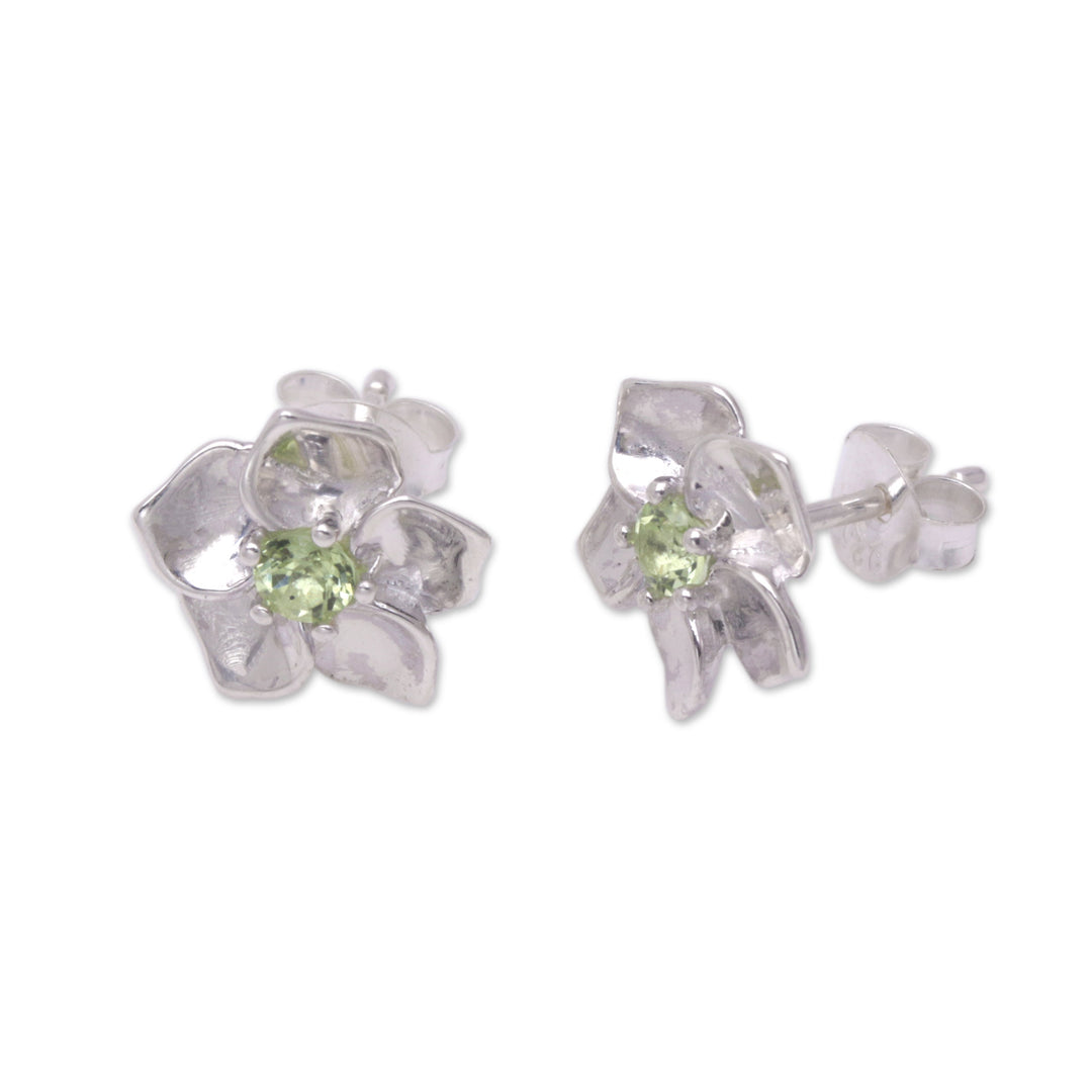 Sterling Silver Stud Earrings with Natural Faceted Peridot - Prosperity Blooms
