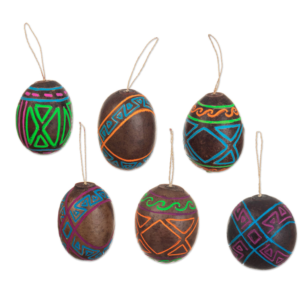 Handmade Dried Gourd Holiday Ornaments from Peru (Set of 6) - Party in the Jungle