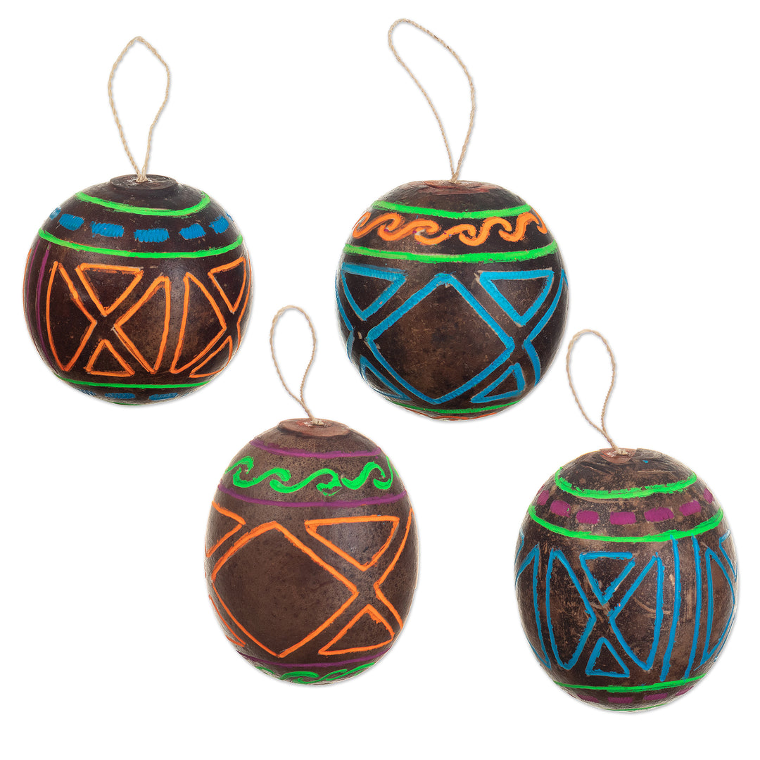 Set of 4 Dried Gourd Holiday Ornaments Handmade in Peru - Amazon Joy