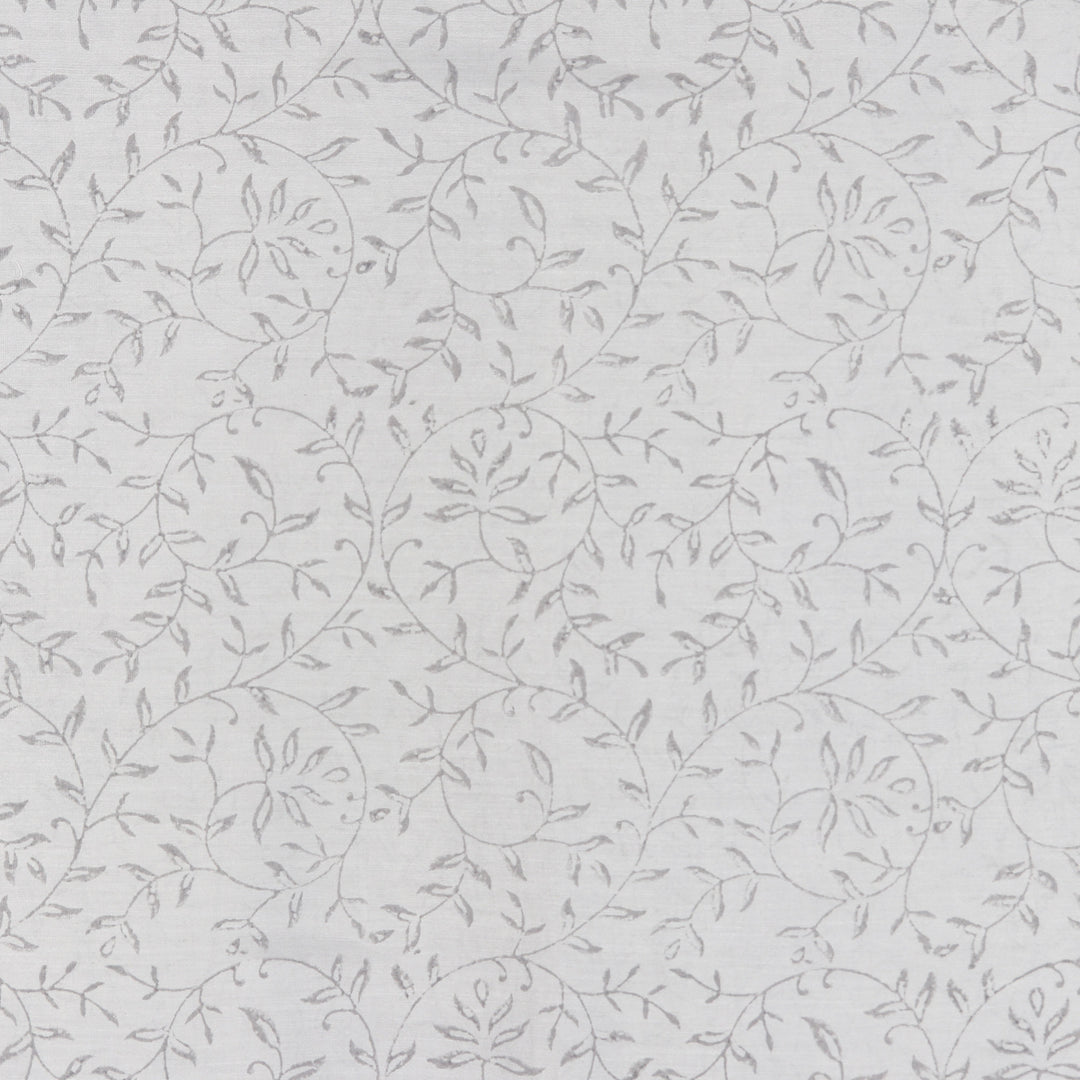 Handloomed Cotton Blend Ash Shawl with Printed Leafy Details - Ash Elegance