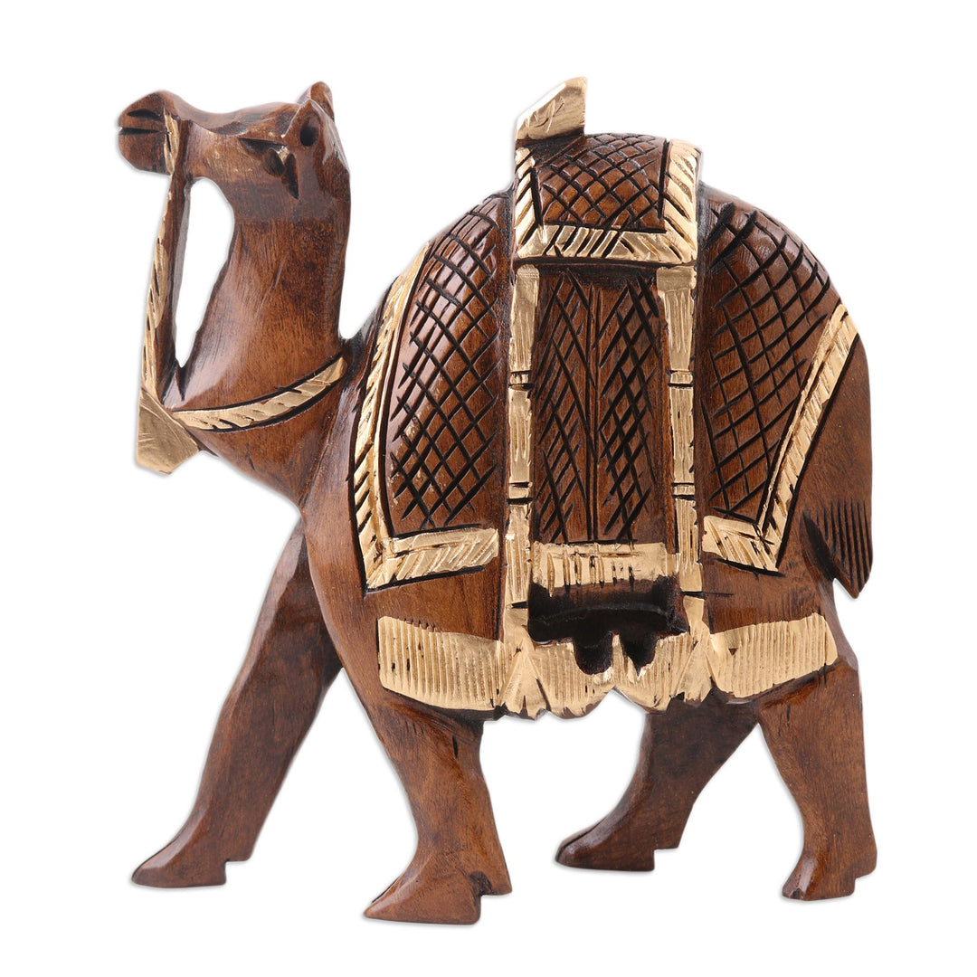 Camel Wood Figurine Hand-carved and Hand-painted in India - Camel Walk