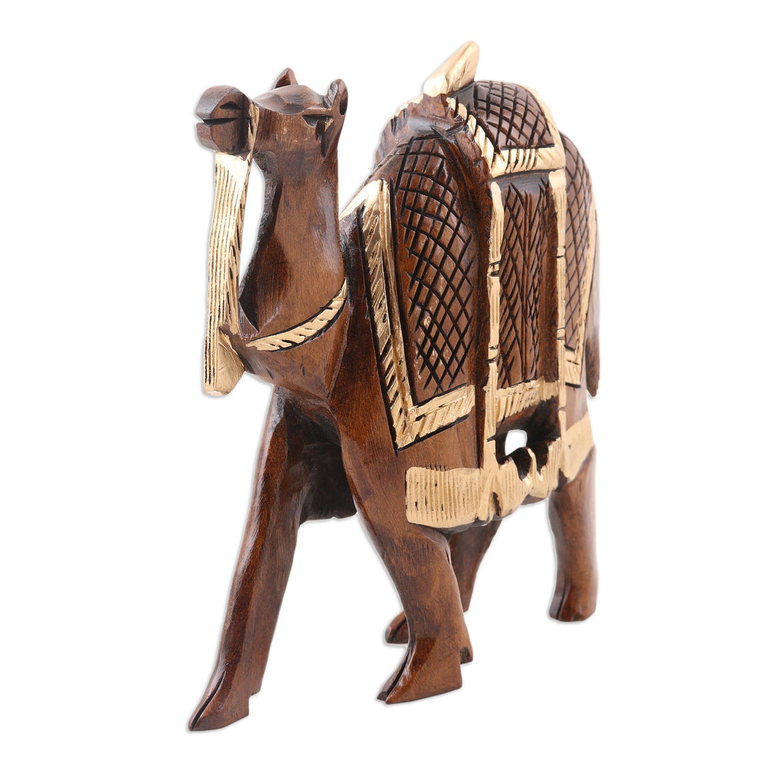 Camel Wood Figurine Hand-carved and Hand-painted in India - Camel Walk