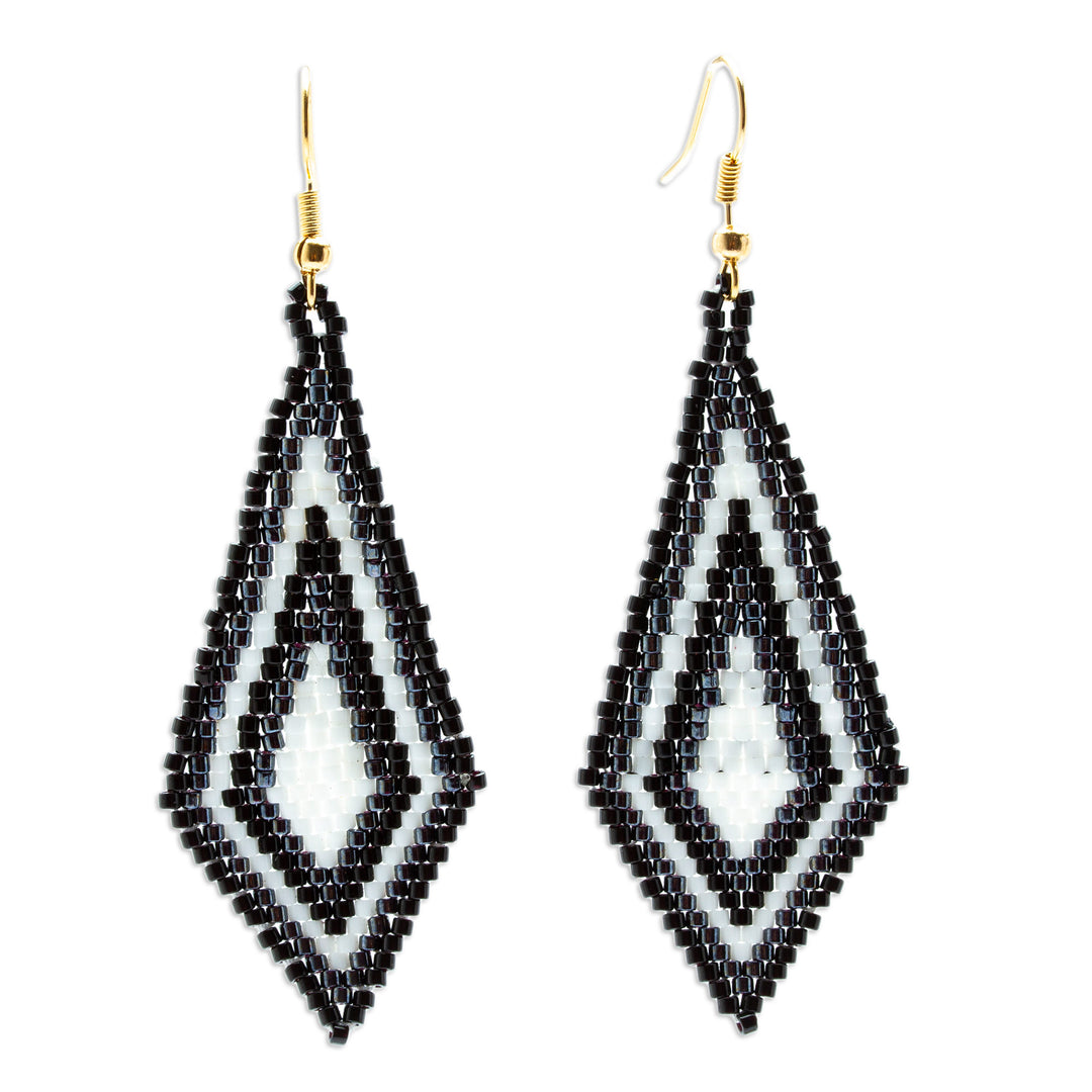 Diamond Shaped Beaded Dangle Earrings Handcrafted in Mexico - Graceful Diamond