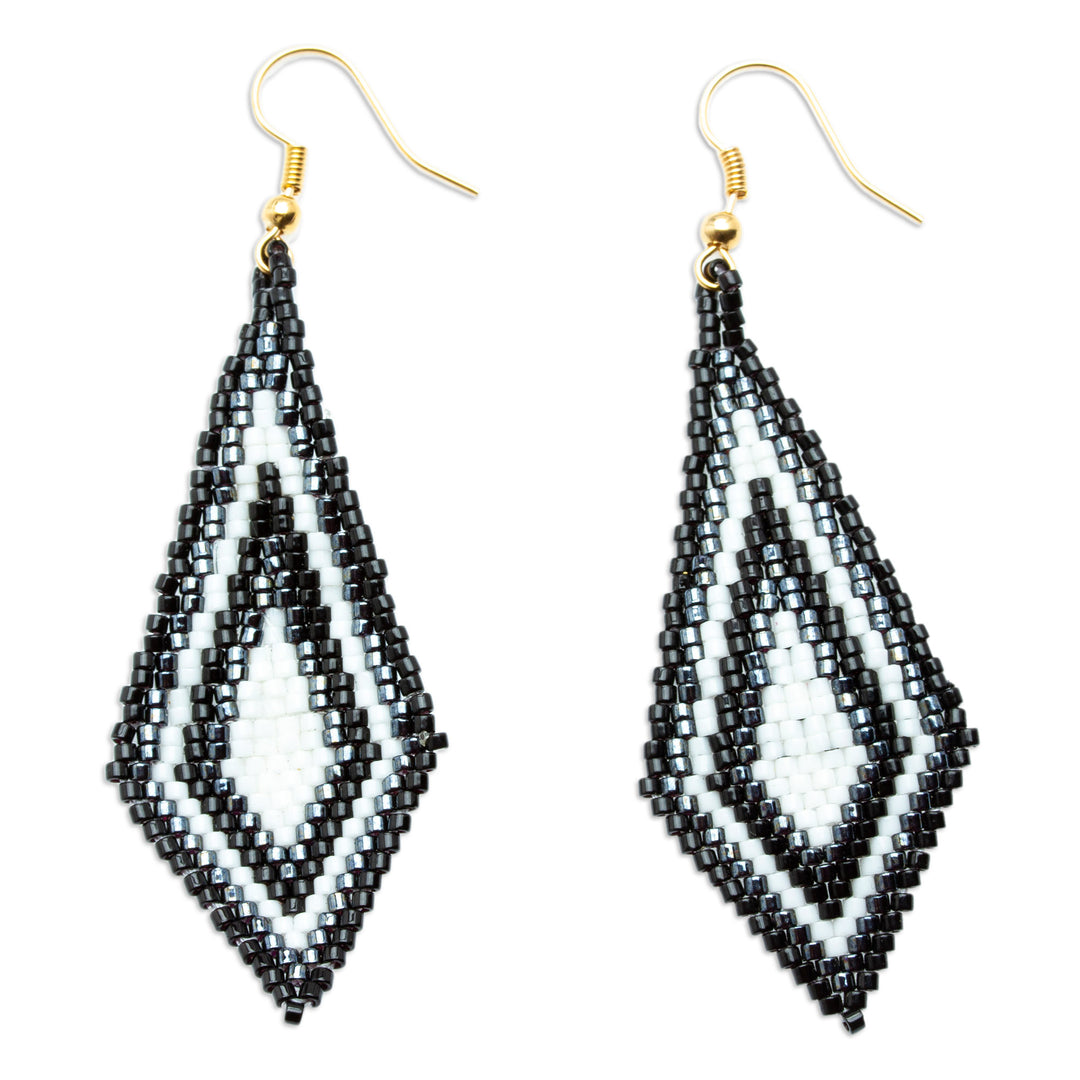 Diamond Shaped Beaded Dangle Earrings Handcrafted in Mexico - Graceful Diamond