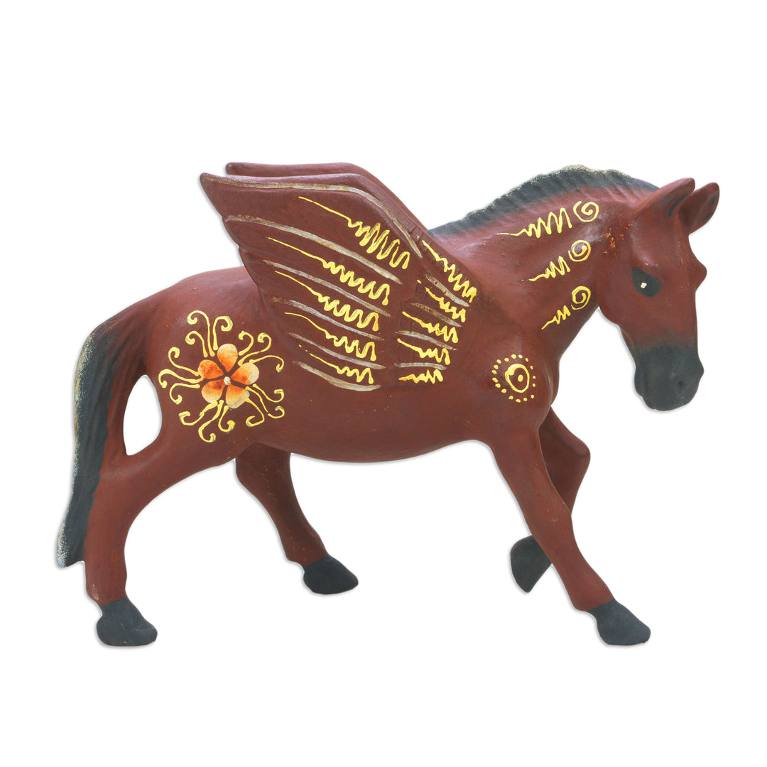 Indonesian Hand-carved & Hand-painted Pegasus Wood Figurine - Mythological Pegasus
