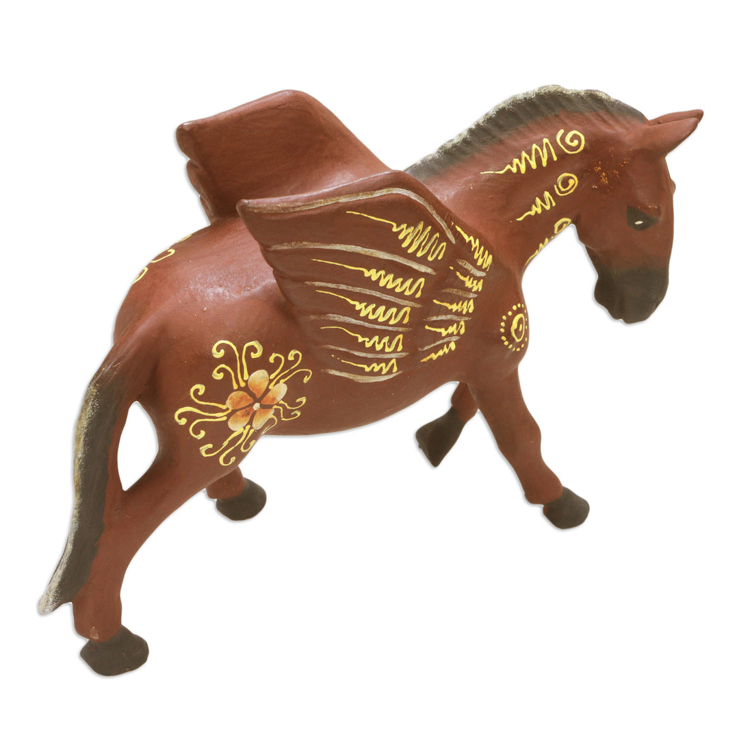 Indonesian Hand-carved & Hand-painted Pegasus Wood Figurine - Mythological Pegasus