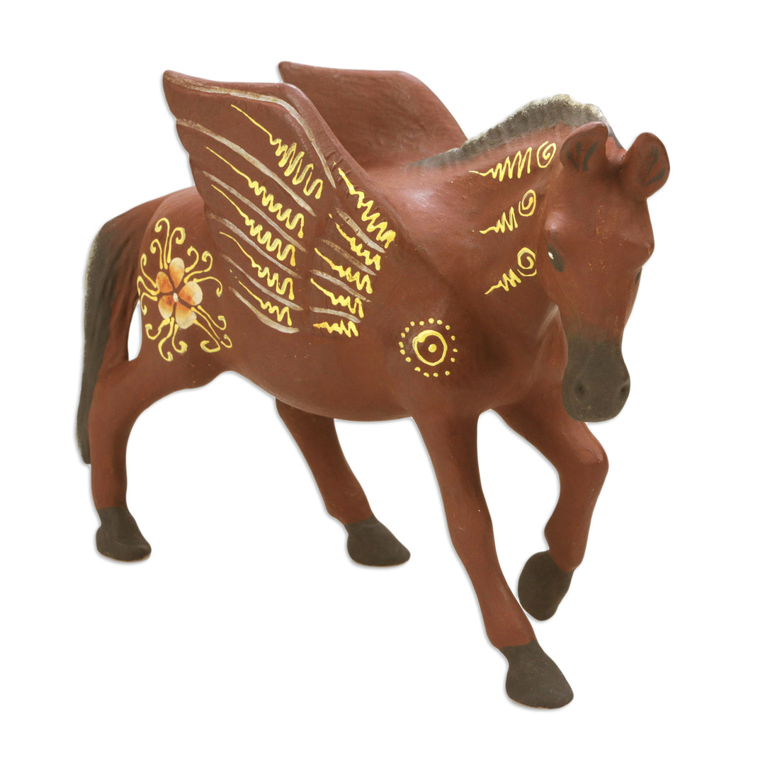 Indonesian Hand-carved & Hand-painted Pegasus Wood Figurine - Mythological Pegasus
