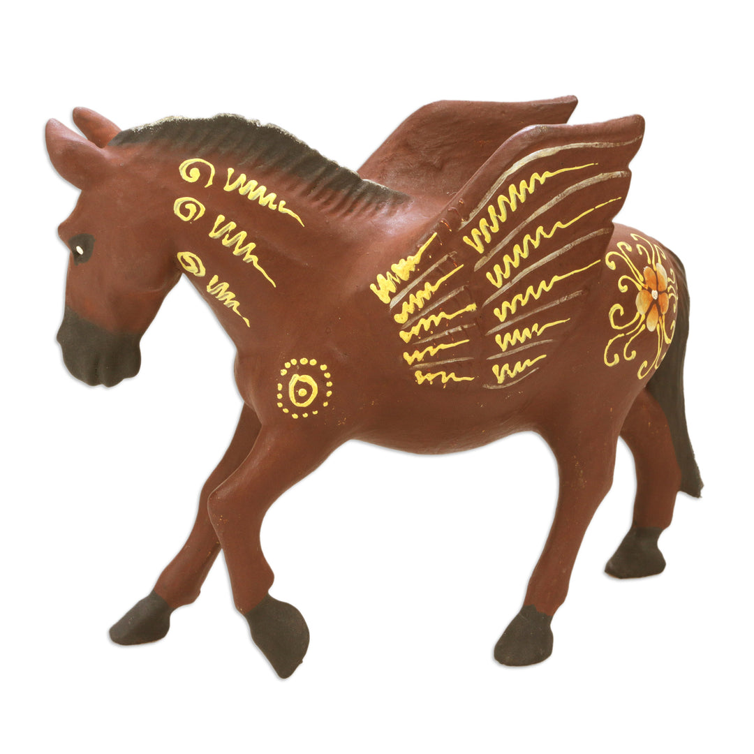 Indonesian Hand-carved & Hand-painted Pegasus Wood Figurine - Mythological Pegasus