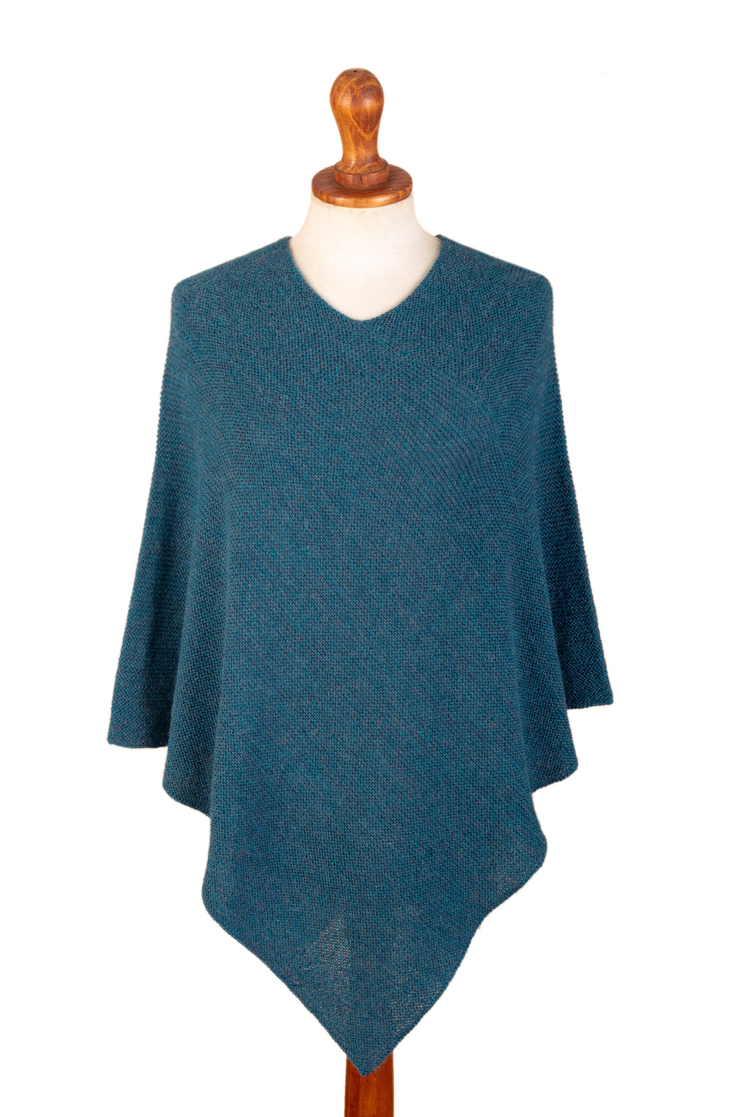 Teal 100% Alpaca Poncho Crafted in Peru - Pacific Waves