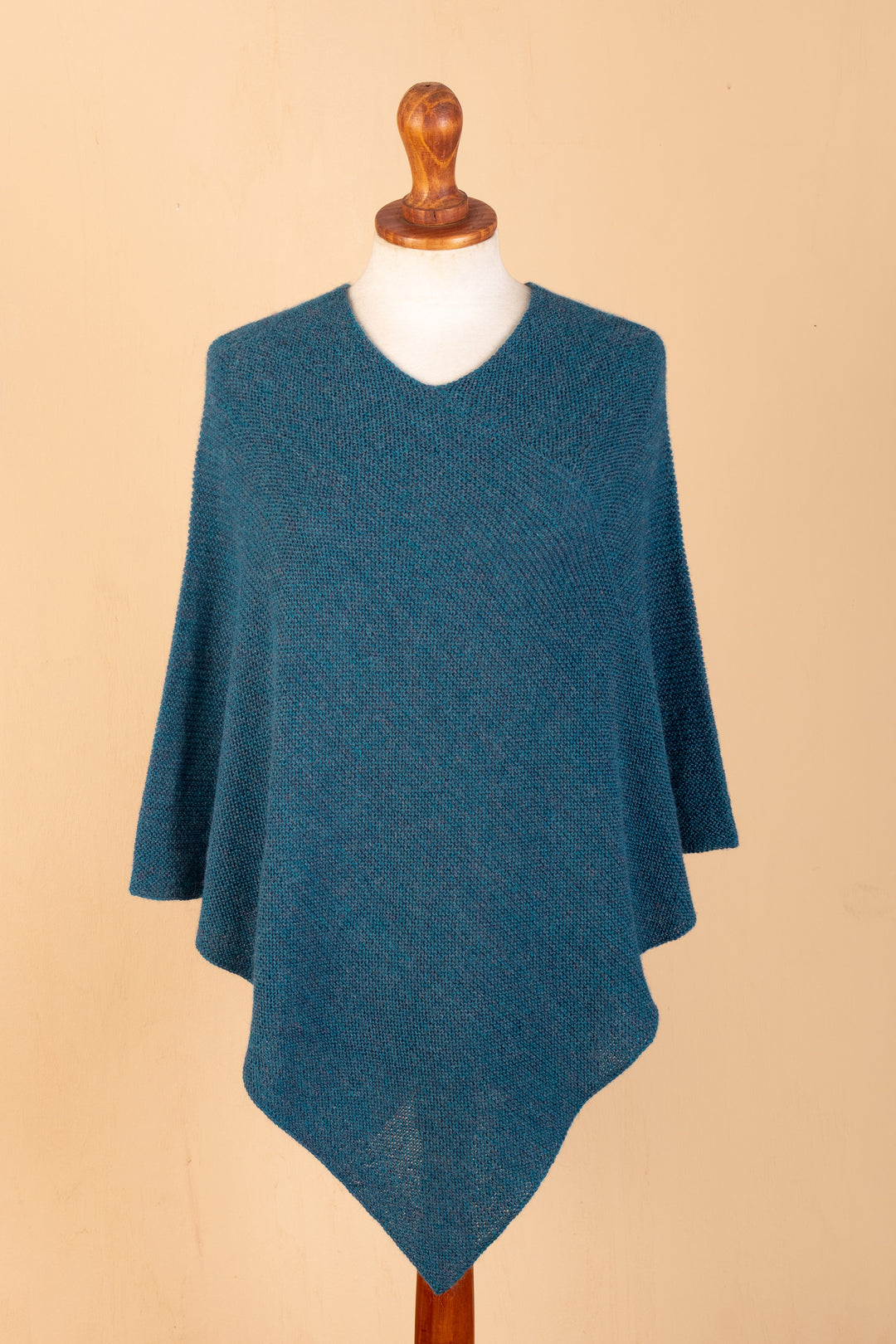 Teal 100% Alpaca Poncho Crafted in Peru - Pacific Waves