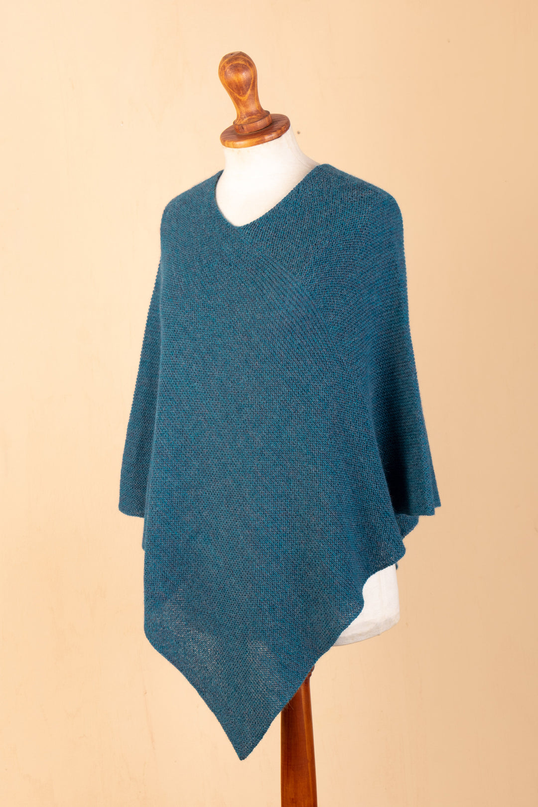 Teal 100% Alpaca Poncho Crafted in Peru - Pacific Waves
