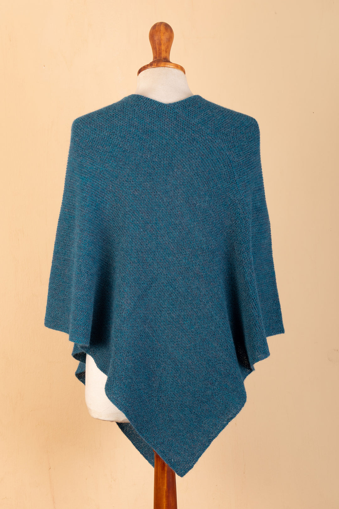 Teal 100% Alpaca Poncho Crafted in Peru - Pacific Waves