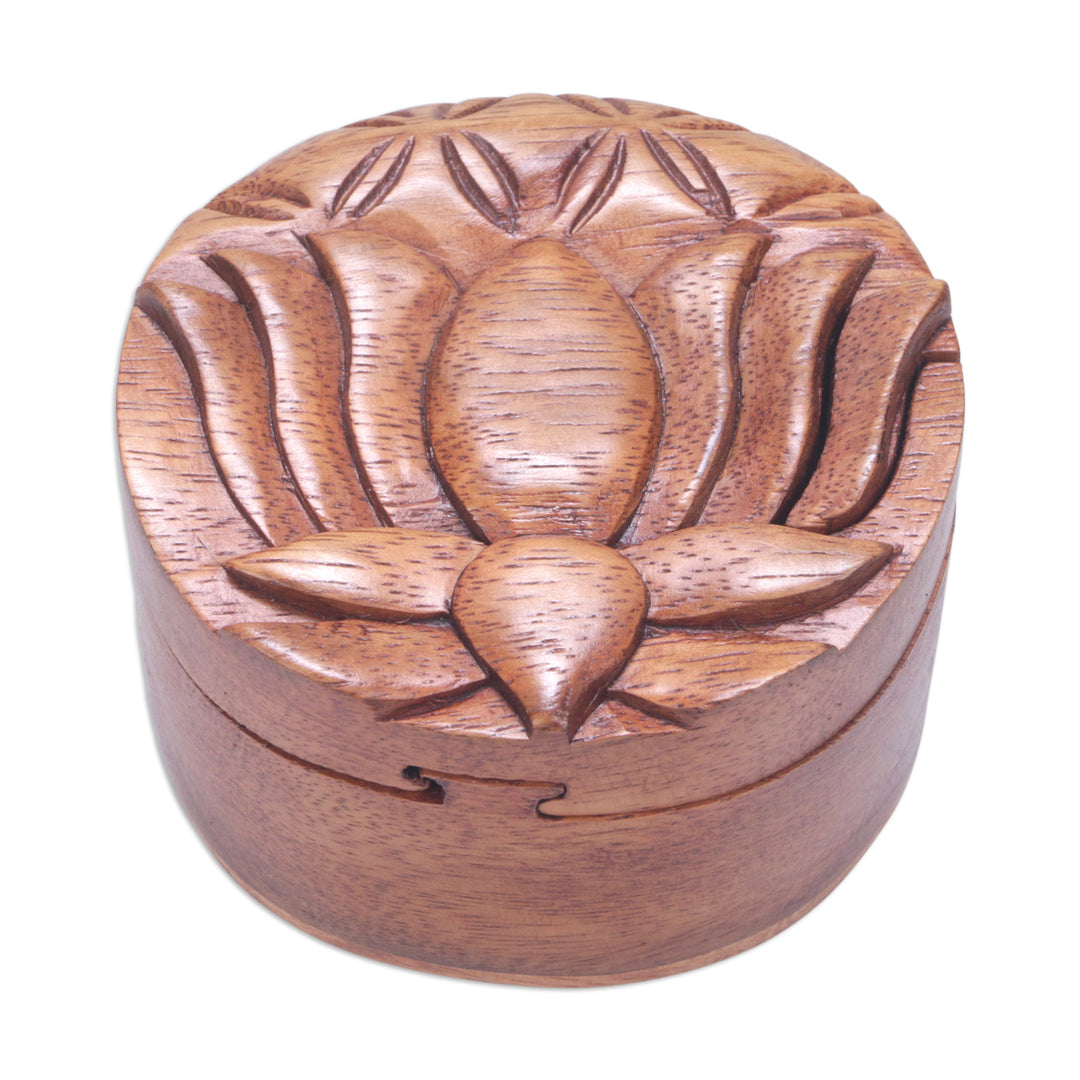Suar Wood Puzzle Box with Lotus Flower - Protection Lotus